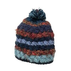 Zig Zag 100% Wool Fleece Lined Winter Ski  Hat Pom Pom Made In Nepal